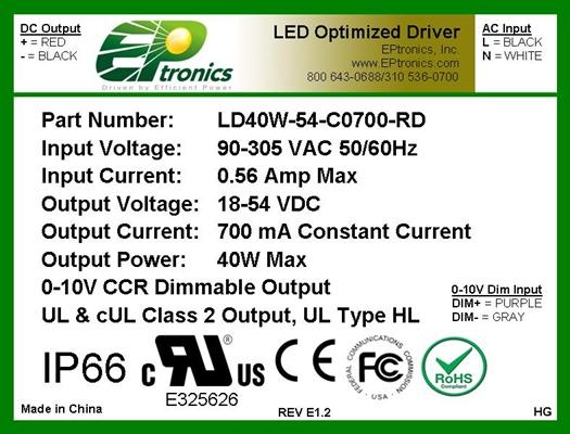 LD Series 40 Watt AC/DC LED Driver (Constant Current, Dimming Options ...