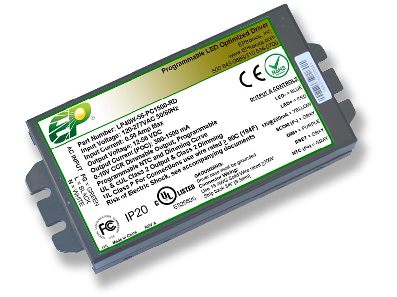 LP Series 40 Watt AC/DC LED Driver (Flicker Free, Programmable, Constant Current, Dimming Options, UL Recognized) - LiteControls